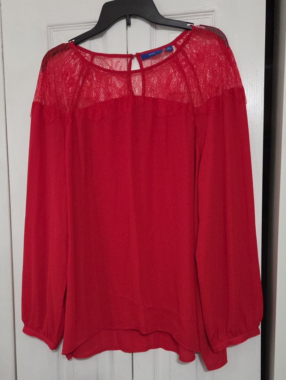 Apt. 9 Red Lace-Yoke Long Sleeve Blouse